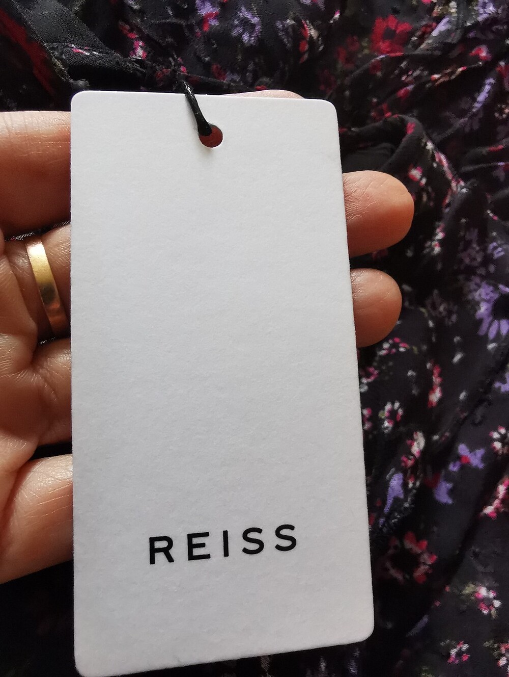 Reiss Black Sheer Floral Ruffle Blouse with Pink and Purple Accents - Picture 9 of 15